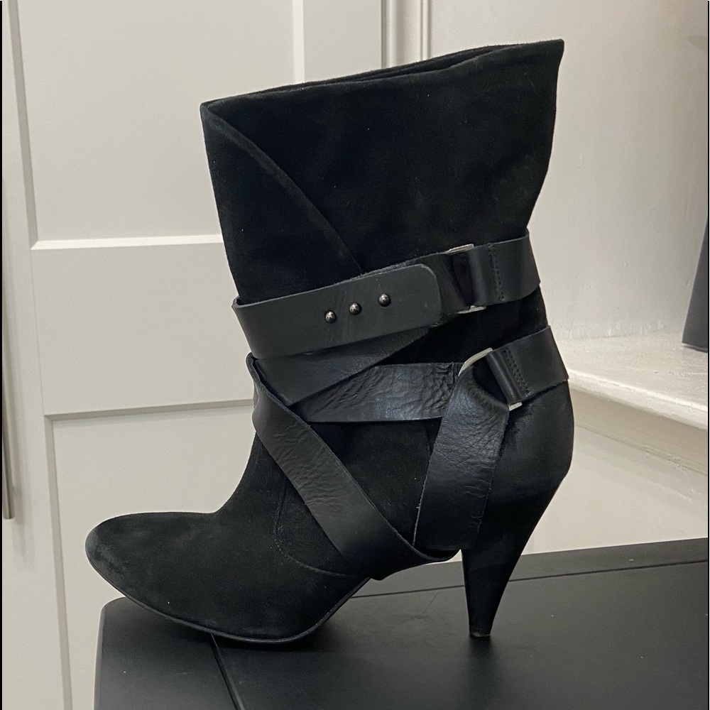 Mea Shadow Cassandra Leather Suede Harness Boots